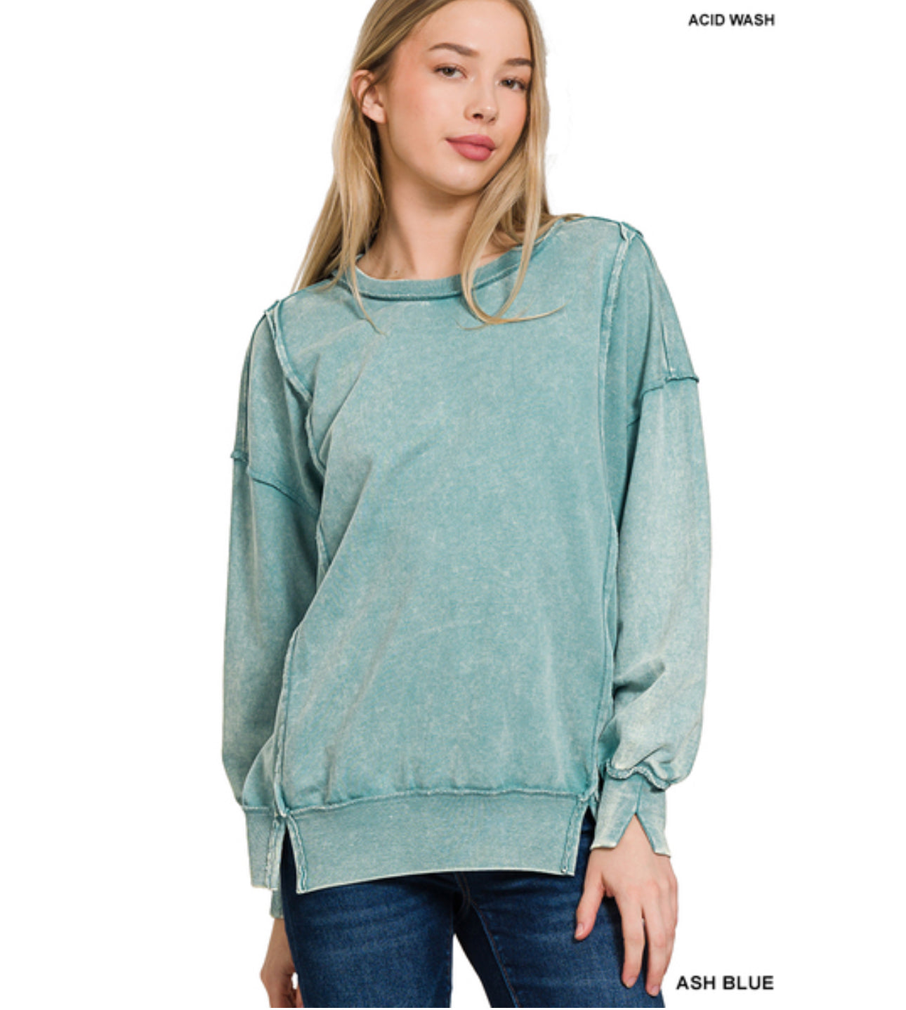 ACID WASH F/TERRY EXPOSED-SEAM SWEATSHIRT