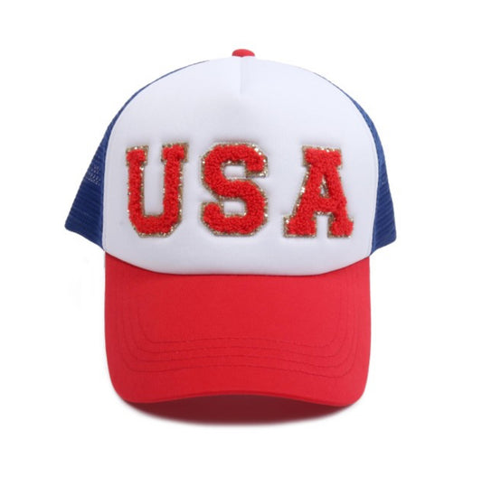 Glitter Chenille USA Patch Trucker Hat