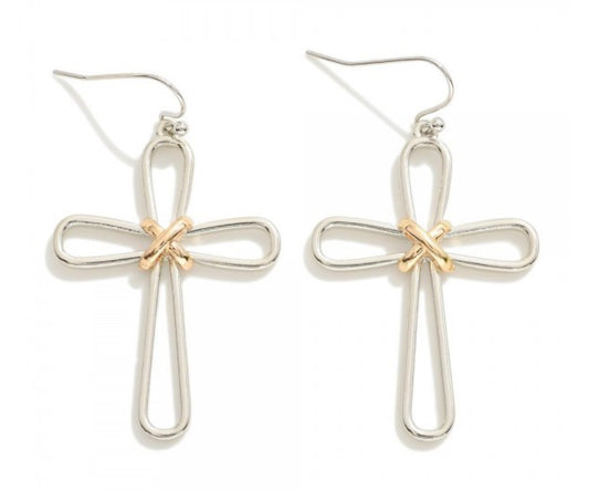 Two Toned Metal Cross Earrings