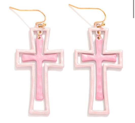 Nesting Painted Metal Cross Drop Earrings