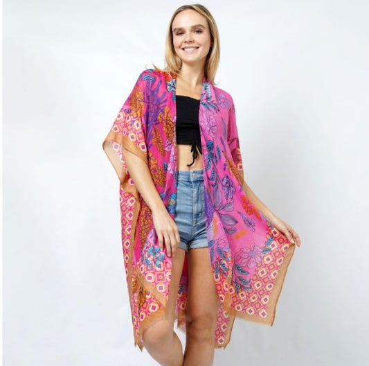 Anthropologie Inspired Kimono bright pink